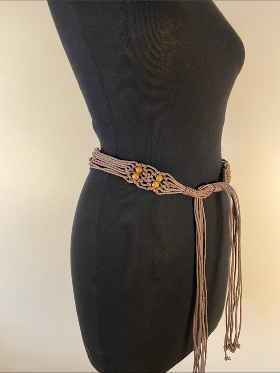 Accessories - Boho Macramé Waist Belt with Wood Bead Accents - Brown